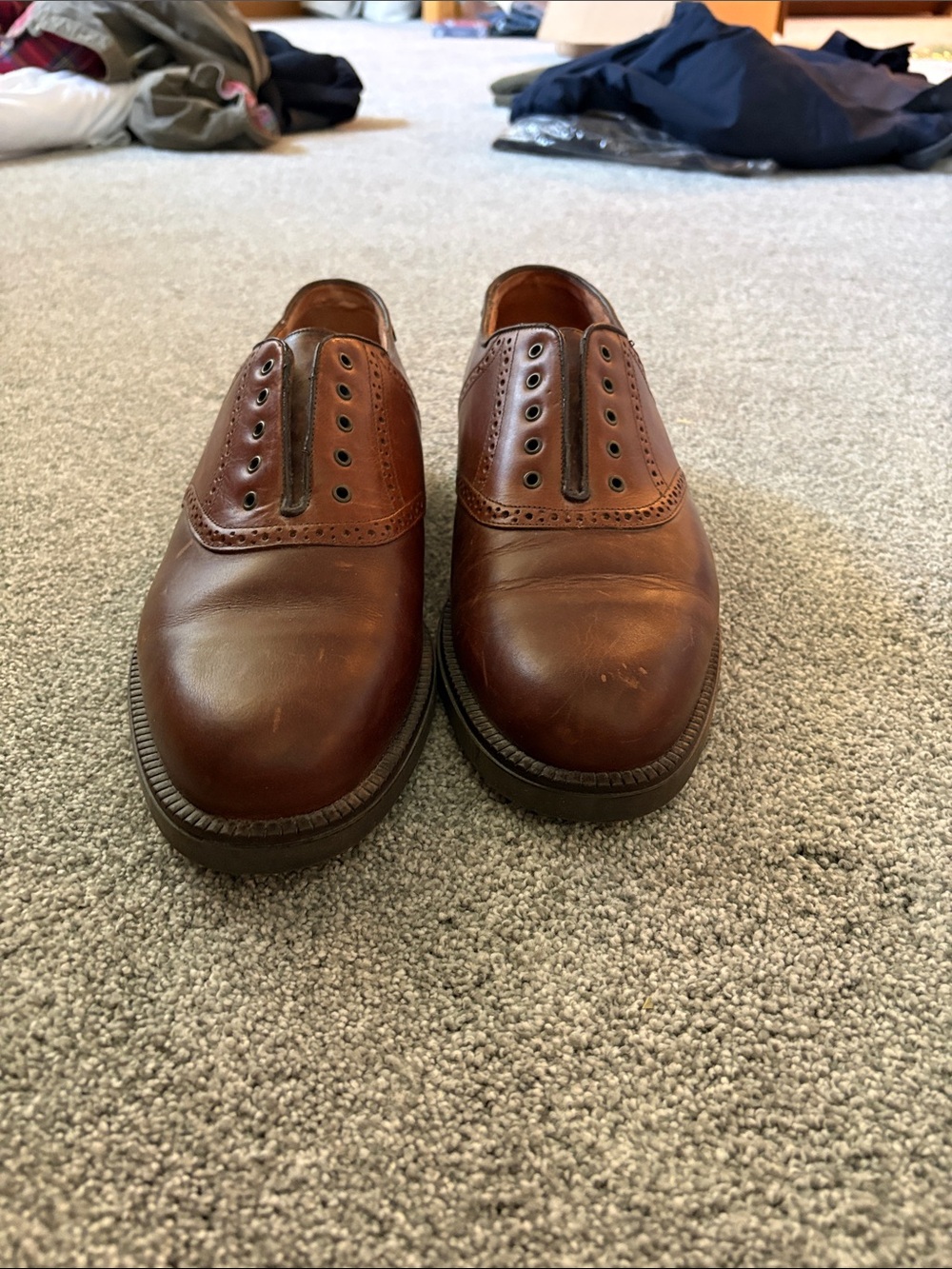 Florsheim Brown Leather Lace-Free Oxfords